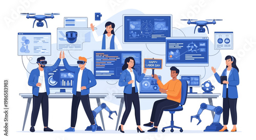 Team Collaborating On Future Technology And Innovation