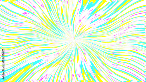 Abstract optical illusion background with yellow cyan pink white radiant vortex spiral wavy stripes, hypnotic dynamic motion, and vibrant geometric decorative layout