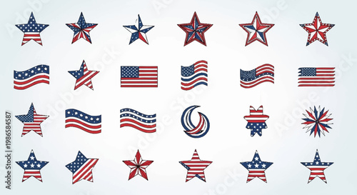 Vibrant american flag designs wave gently in the USA breeze with stars.