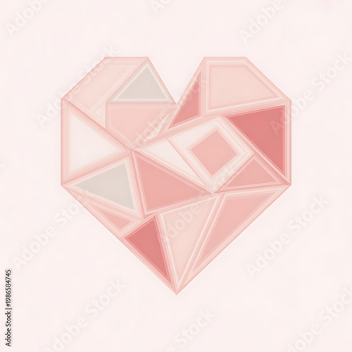 Geometric heart shape with pink and peach tones on cream background