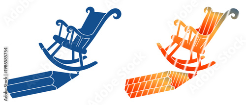 Rocking chair resting on a pencil, symbolizing creative comfort and artistic inspiration