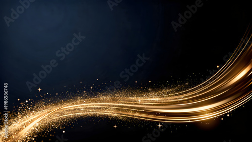Gold Waves Sparkle Luxury Background Navy Blue