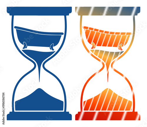 Hourglass with bathtub symbolizing relaxation and time flowing away