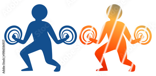 Two figures generating energy, one blue and one orange, symbolizing contrast or different forces working together.
