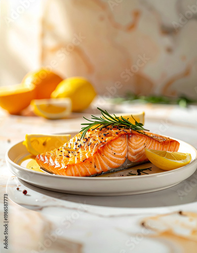 Salmón al horno con rodajas de limón fresco