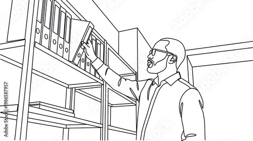 Professional Man Archiving Binders on Shelf in Office