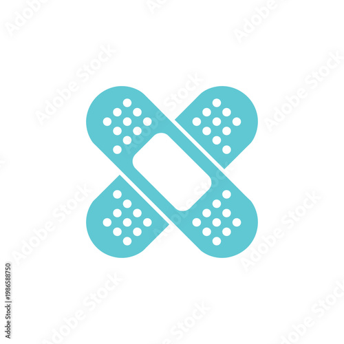 A teal band aid with holes on a white background for medical or healthcare use