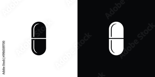 Black and white capsule pills on split background medicine