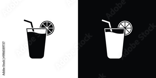 Black and white drink with lemon slices beverage glass