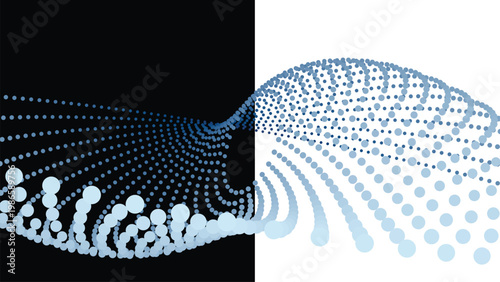 3D Digital Dot Wave Background on Split Black and White Design