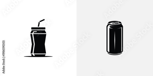 Black and white of soda cup and can drink