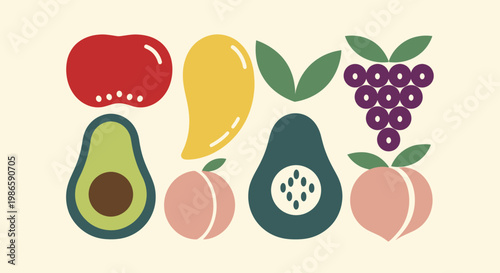 Colorful Flat Design Fruits and Vegetables Collection.
