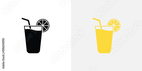 Black and yellow drink with straws and lemons beverage
