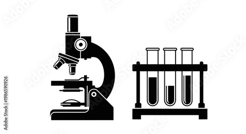 Microscope and Test Tubes Icon: Science Research and Laboratory Equipment