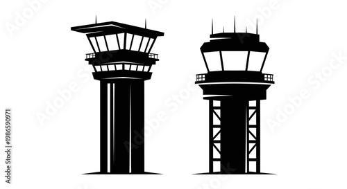 Air Traffic Control Towers Silhouette Icon Set