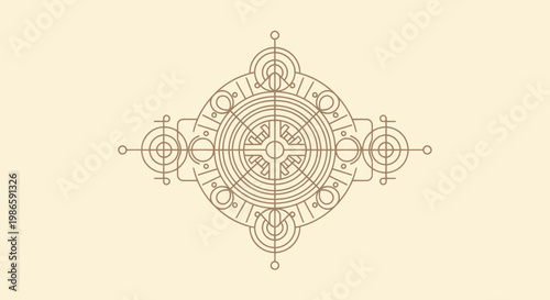 Intricate Geometric Mandala Design with Abstract Symbols.