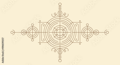 Intricate Geometric Labyrinth Pattern with Circular and Linear Elements.
