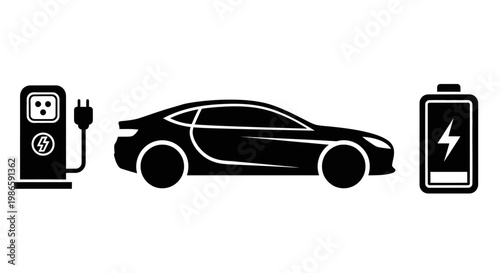 Electric Car Charging Station and Battery Icon