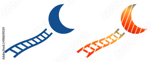 Reaching for the moon with a winding ladder, symbolizing ambition and dreams.