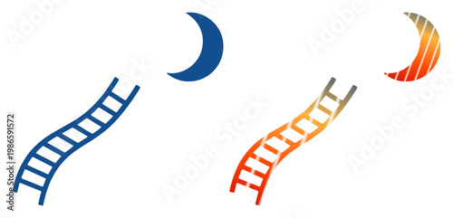 Reaching for the moon with a ladder, symbolizing dreams and aspirations.