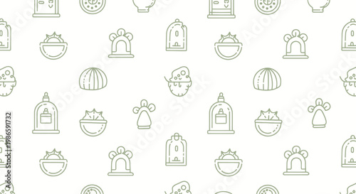 Seamless Pattern of Various Tombstones and Gravestones in a Cemetery.