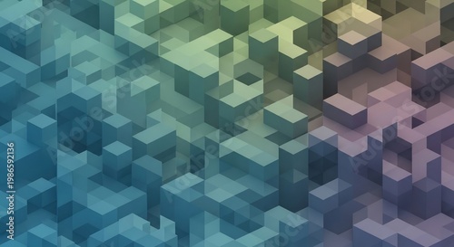Abstract background of colorful isometric 3D geometric cubes and blocks.