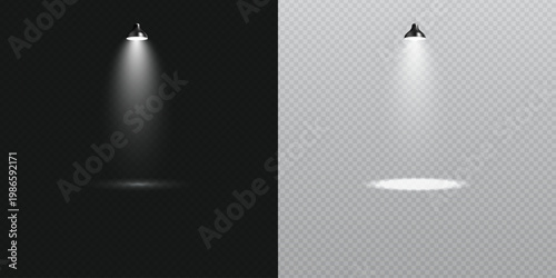 Stage Spotlight Beam Light Effect with Glowing Rays and Concert Theatre Illumination on Transparent Background