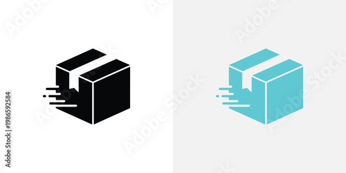Isometric boxes with motion lines black teal