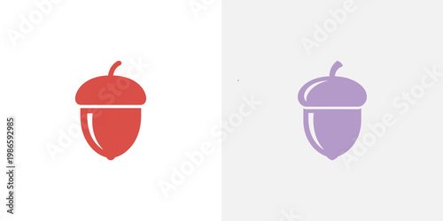 Red and purple acorn on white background nature