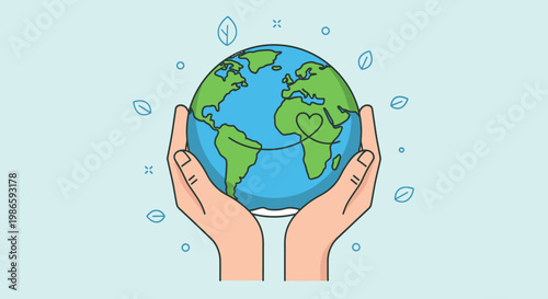 Hands protect the Earth with eco-friendly elements around it outdoors