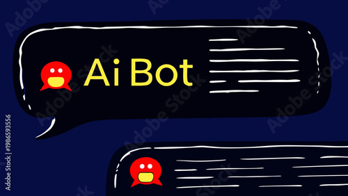 Digital chat bubble displays AI bot conversation interface.