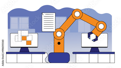 Industrial robotic arm assembling electronic components on a production line.