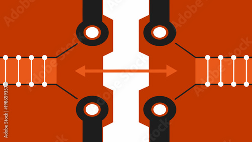 Isometric illustration shows network connection with orange pipes and valves.