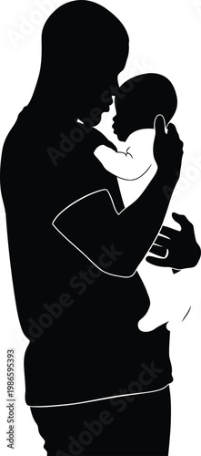 Father Hugging Baby Silhouette for Happy Father's Day Greeting Cards