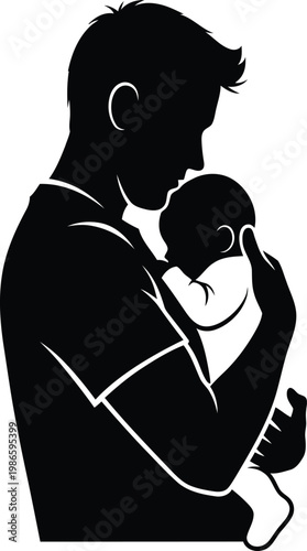 Father Holding Newborn Baby Silhouette for Happy Father's Day Celebration