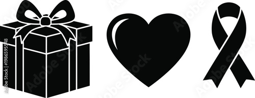 Father’s Day Gift Box with Men’s Accessories and Trophy Vector Silhouette Set