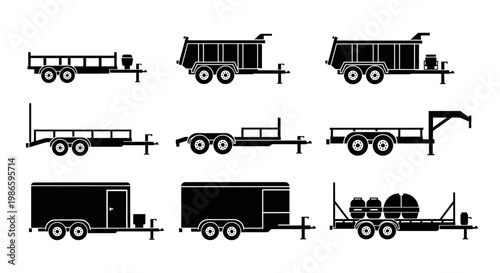 Various Trailer Types Collection Black Icons Set