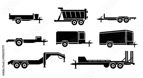 Collection of Trailer Silhouettes for Transportation and Hauling Needs