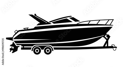 Black Silhouette of a Speedboat on a Trailer