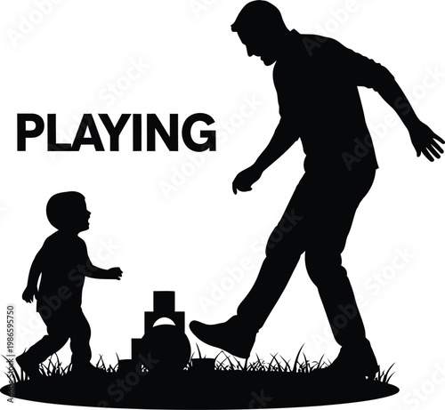 Father and Son Playing Together Outdoors Silhouette for Father's Day