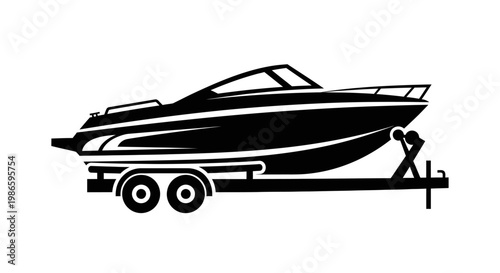 Speedboat on Trailer Black and White Icon