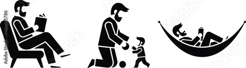 Father and Son Bonding Activities and Relaxing Dad Vector Silhouette Set