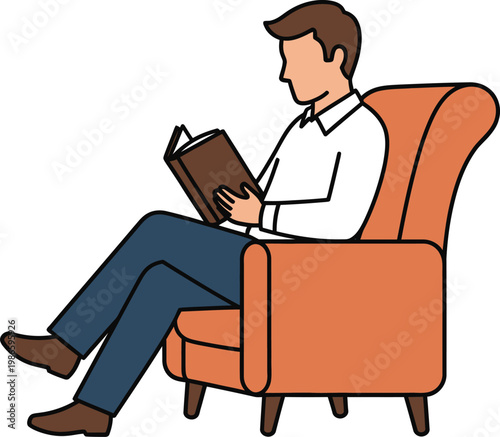 Man Reading Book Sitting on Armchair Vector Illustration for Father's Day