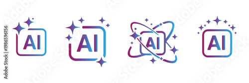 AI generate icon set ai, Artificial intelligence symbol, sparkle star with square button, Generate symbol for application and web. AI Artificial Intelligence Minimal Black Line Icon Set. EPS 10. 