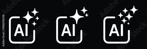 AI generation technology icon set modern flat vector collection of artificial intelligence symbols. Set of AI generate icon. AI sparkle star with square icon. AI generate icon set ai, sparkle star. 