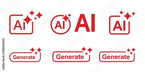 AI generate with square and stars icons. Vector symbols for artificial intelligence and creativity apps. Sparkles generate prompt. AI Sparkle Icon Set. AI Artificial Intelligence Minimal Line Icon. 
