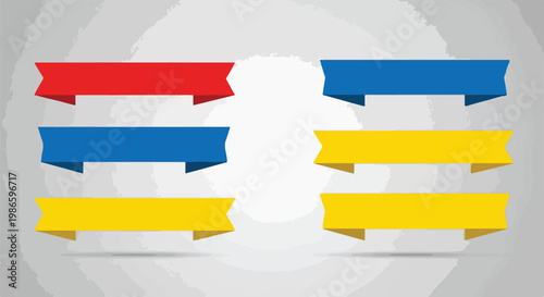 A graphic design element featuring six colorful ribbons