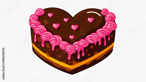 3D chocolate cake with strawberry icing cartoon style illustration.ai  
