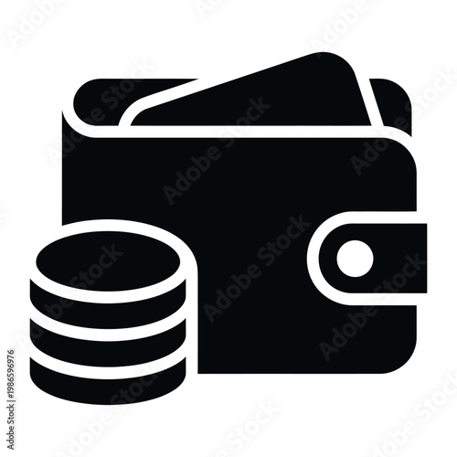 Black wallet with coins icon