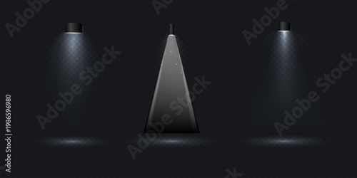 Stage Spotlight Beam Light Effect with Glowing Rays and Concert Theatre Illumination on Transparent Background